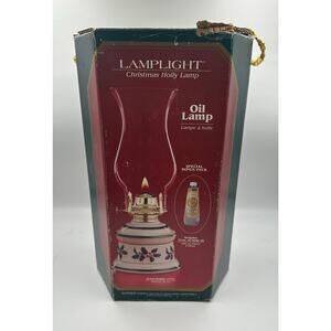 Vintage Lamplight Farm Christmas Holly Vintage Oil Lamp - 13 5/8" Tall